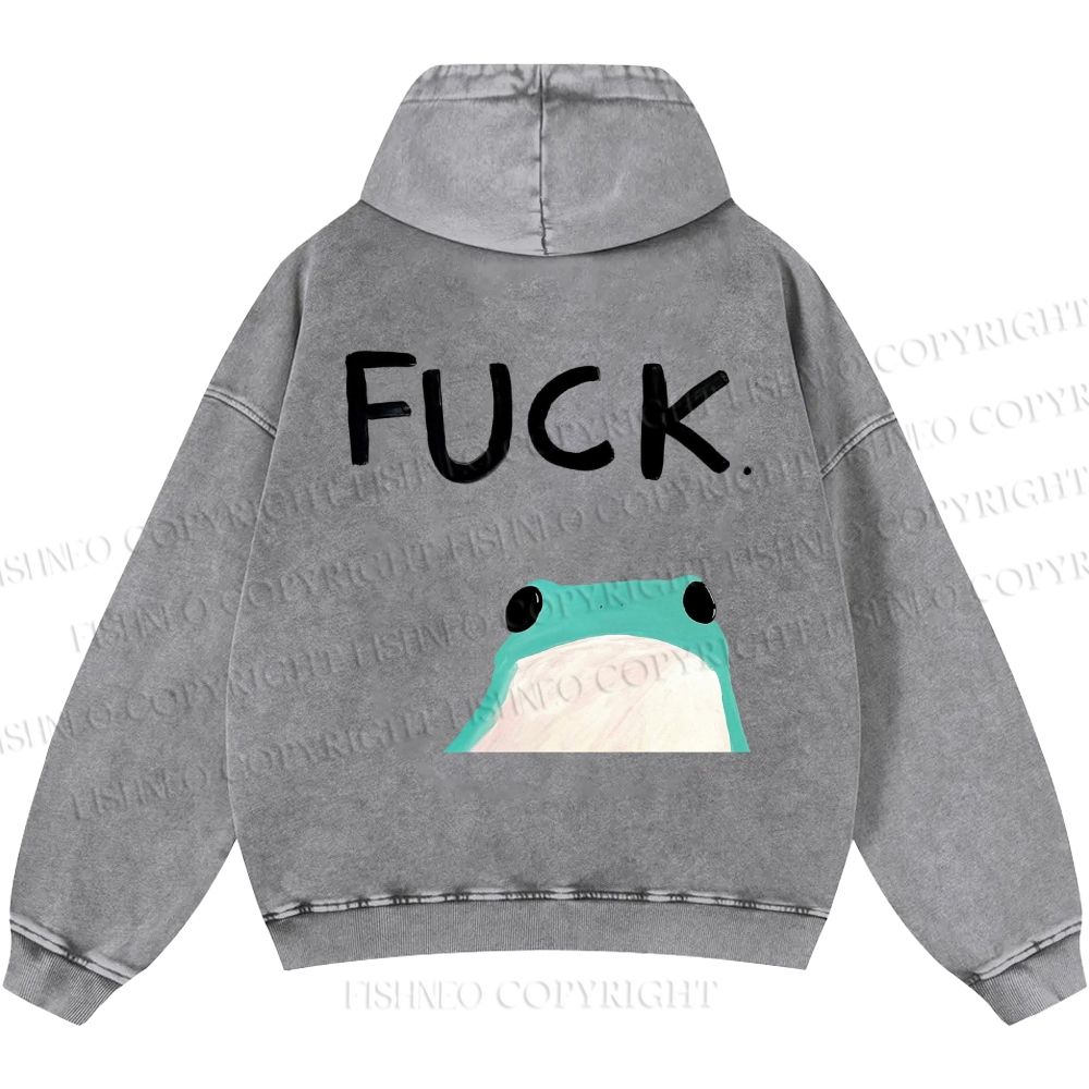 Unisex Casual Fuck Frog Printed Double-sided Washed Hoodie