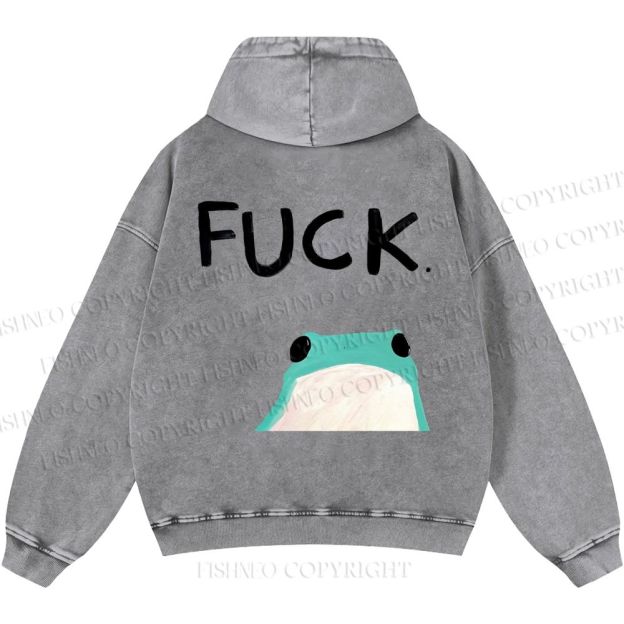 Unisex Casual Fuck Frog Printed Double-sided Washed Hoodie