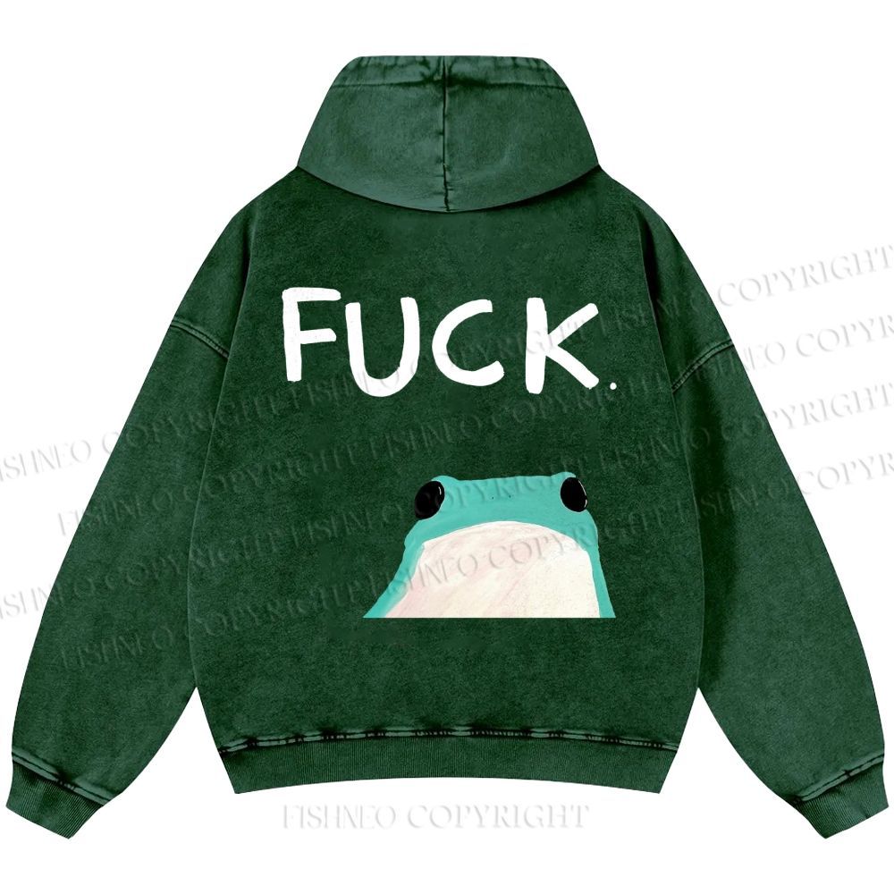 Unisex Casual Fuck Frog Printed Double-sided Washed Hoodie
