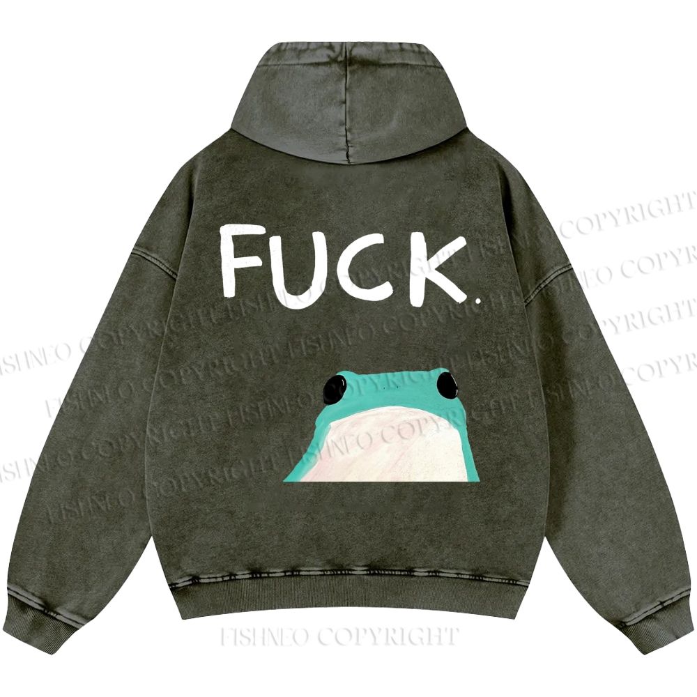 Unisex Casual Fuck Frog Printed Double-sided Washed Hoodie