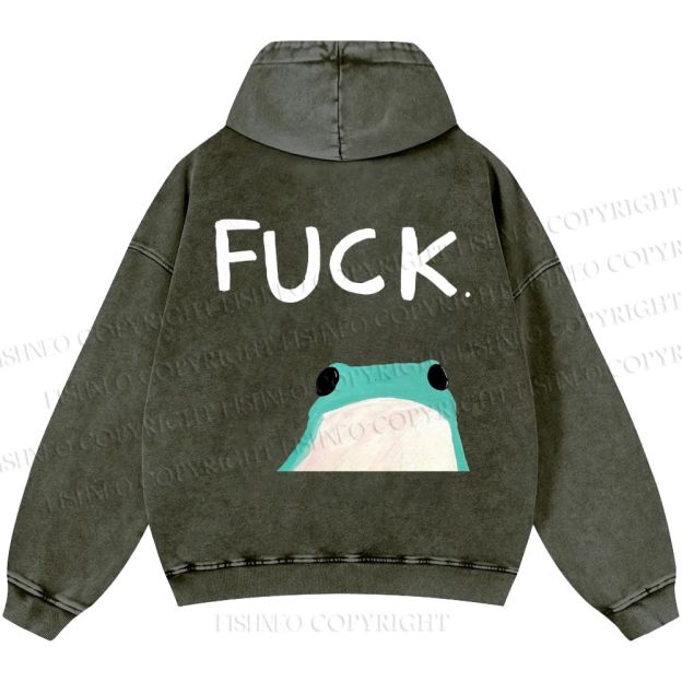 Unisex Casual Fuck Frog Printed Double-sided Washed Hoodie