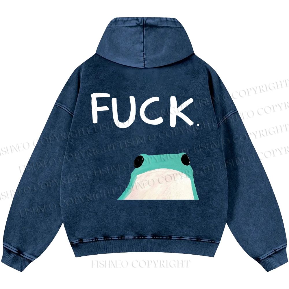 Unisex Casual Fuck Frog Printed Double-sided Washed Hoodie