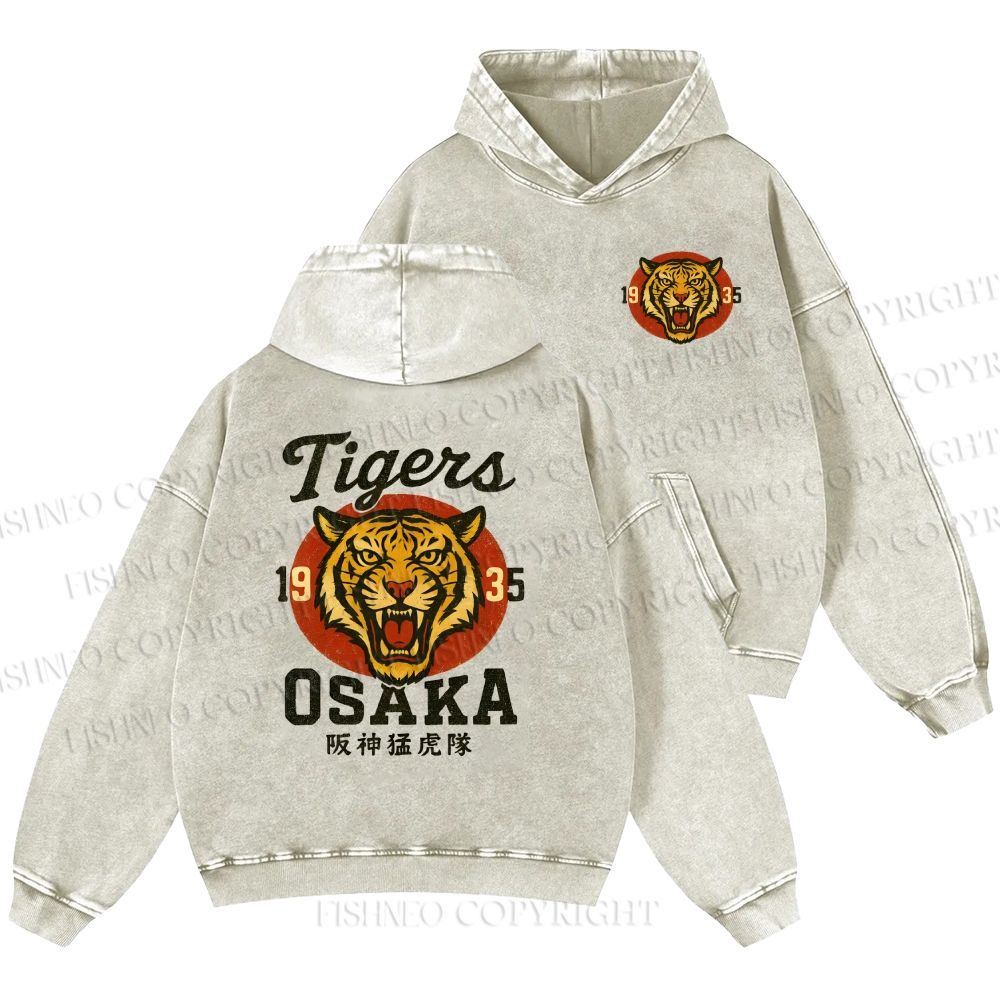 Unisex Casual Tiger Osaka Printed Double-sided Washed Hoodie