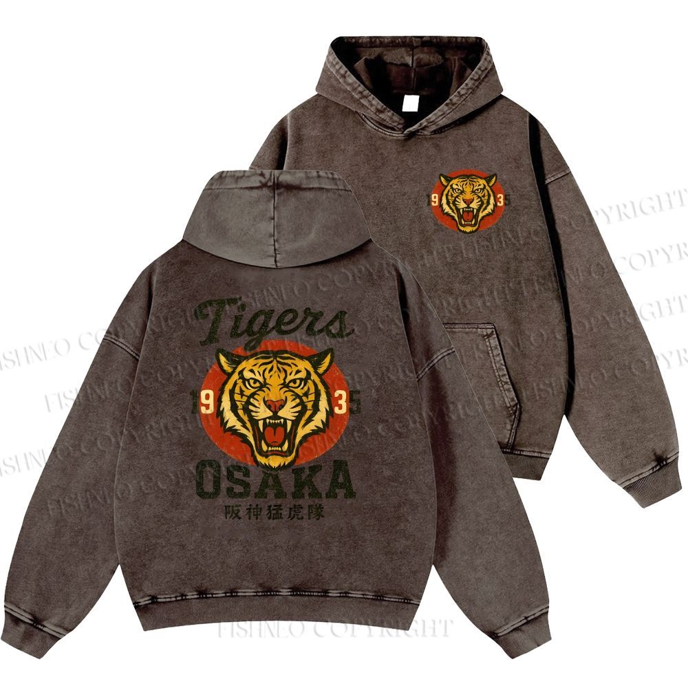 Unisex Casual Tiger Osaka Printed Double-sided Washed Hoodie