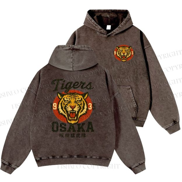 Unisex Casual Tiger Osaka Printed Double-sided Washed Hoodie