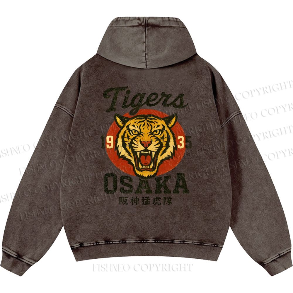 Unisex Casual Tiger Osaka Printed Double-sided Washed Hoodie