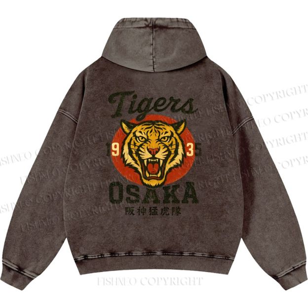Unisex Casual Tiger Osaka Printed Double-sided Washed Hoodie