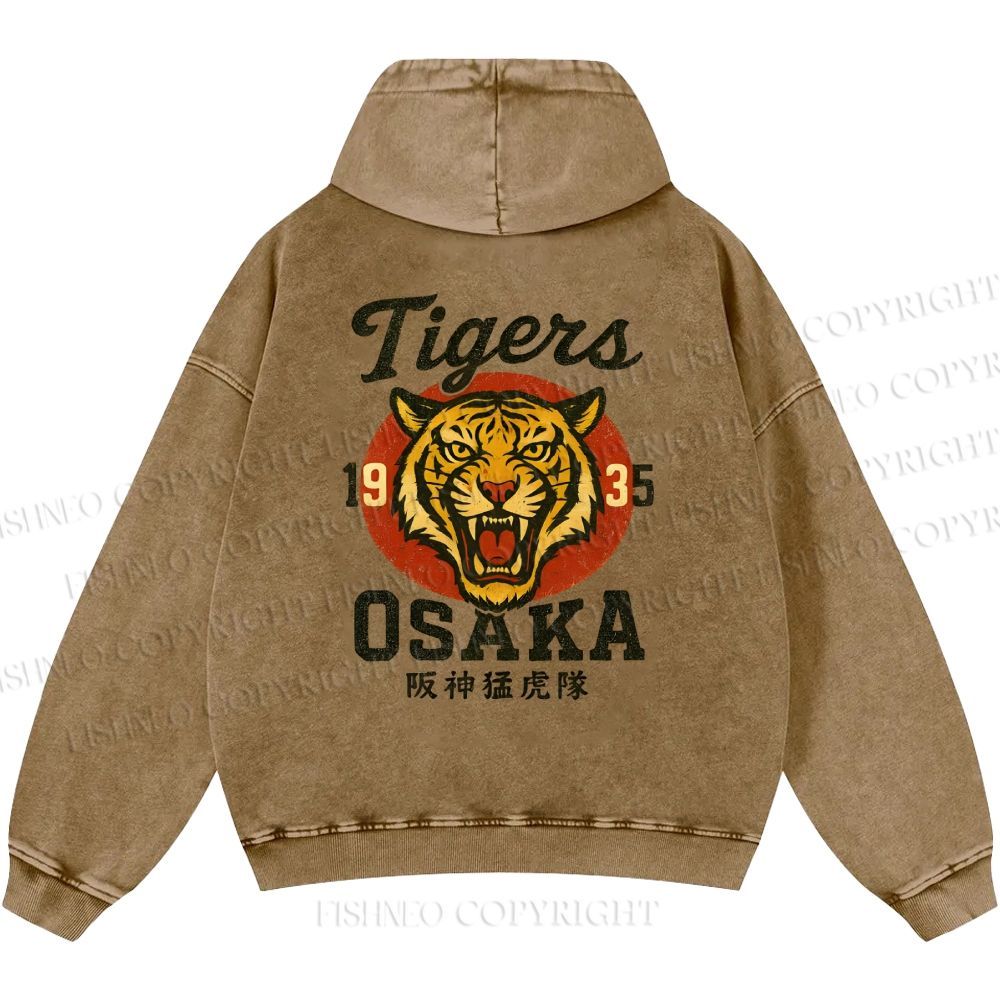 Unisex Casual Tiger Osaka Printed Double-sided Washed Hoodie
