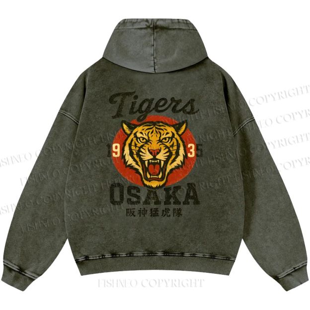 Unisex Casual Tiger Osaka Printed Double-sided Washed Hoodie