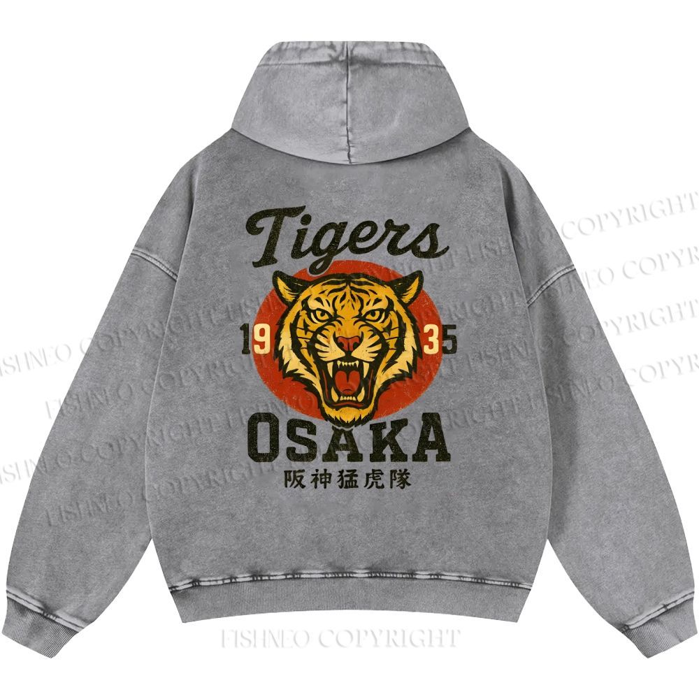 Unisex Casual Tiger Osaka Printed Double-sided Washed Hoodie