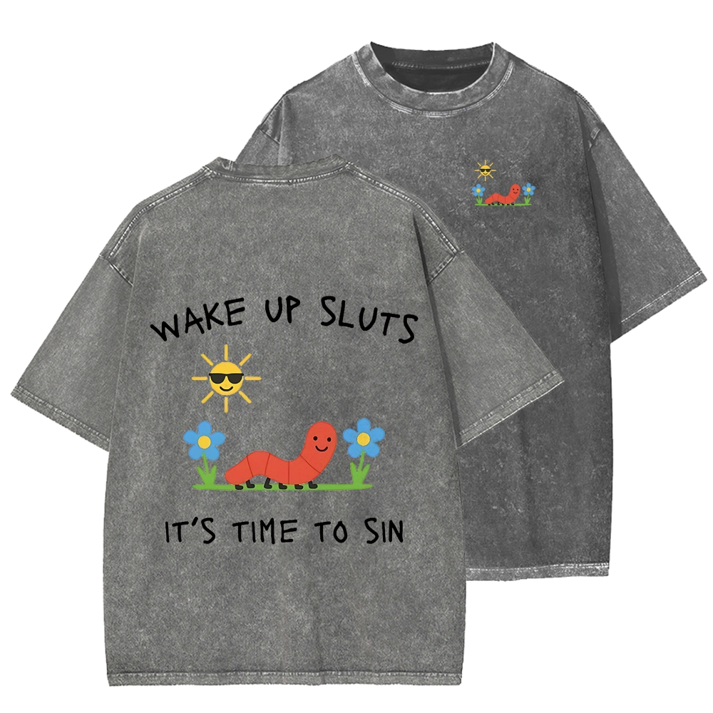 Ketamine Horse Funny Children's Drawings Front And Back Printing Washed T-shirt