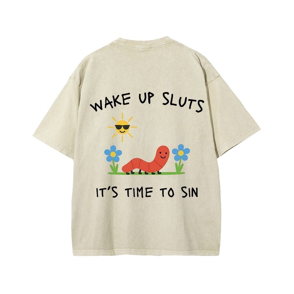 Ketamine Horse Funny Children's Drawings Front And Back Printing Washed T-shirt