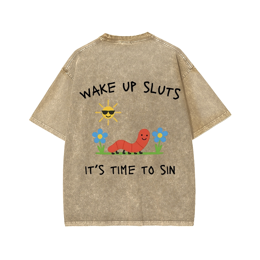 Ketamine Horse Funny Children's Drawings Front And Back Printing Washed T-shirt