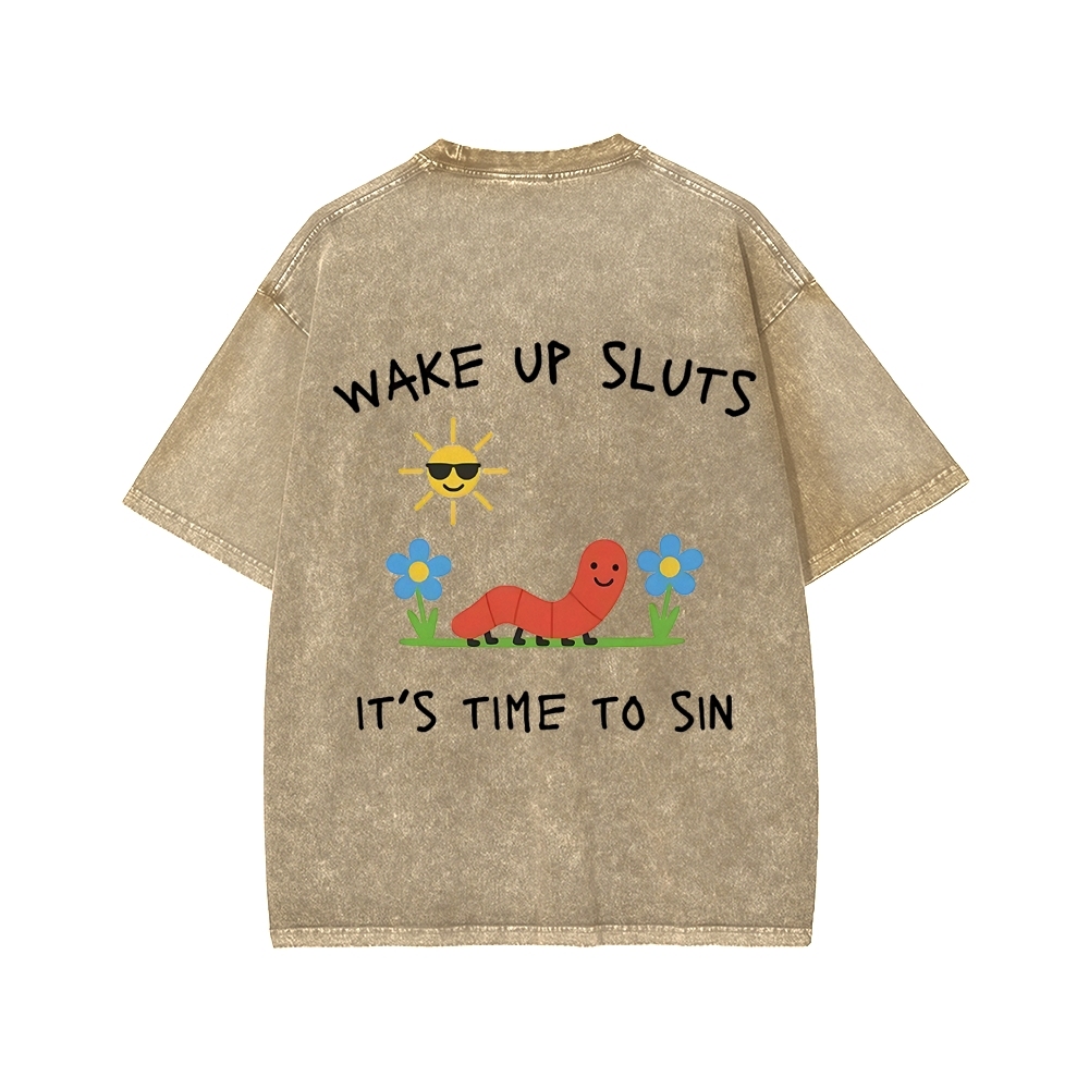 Ketamine Horse Funny Children's Drawings Front And Back Printing Washed T-shirt
