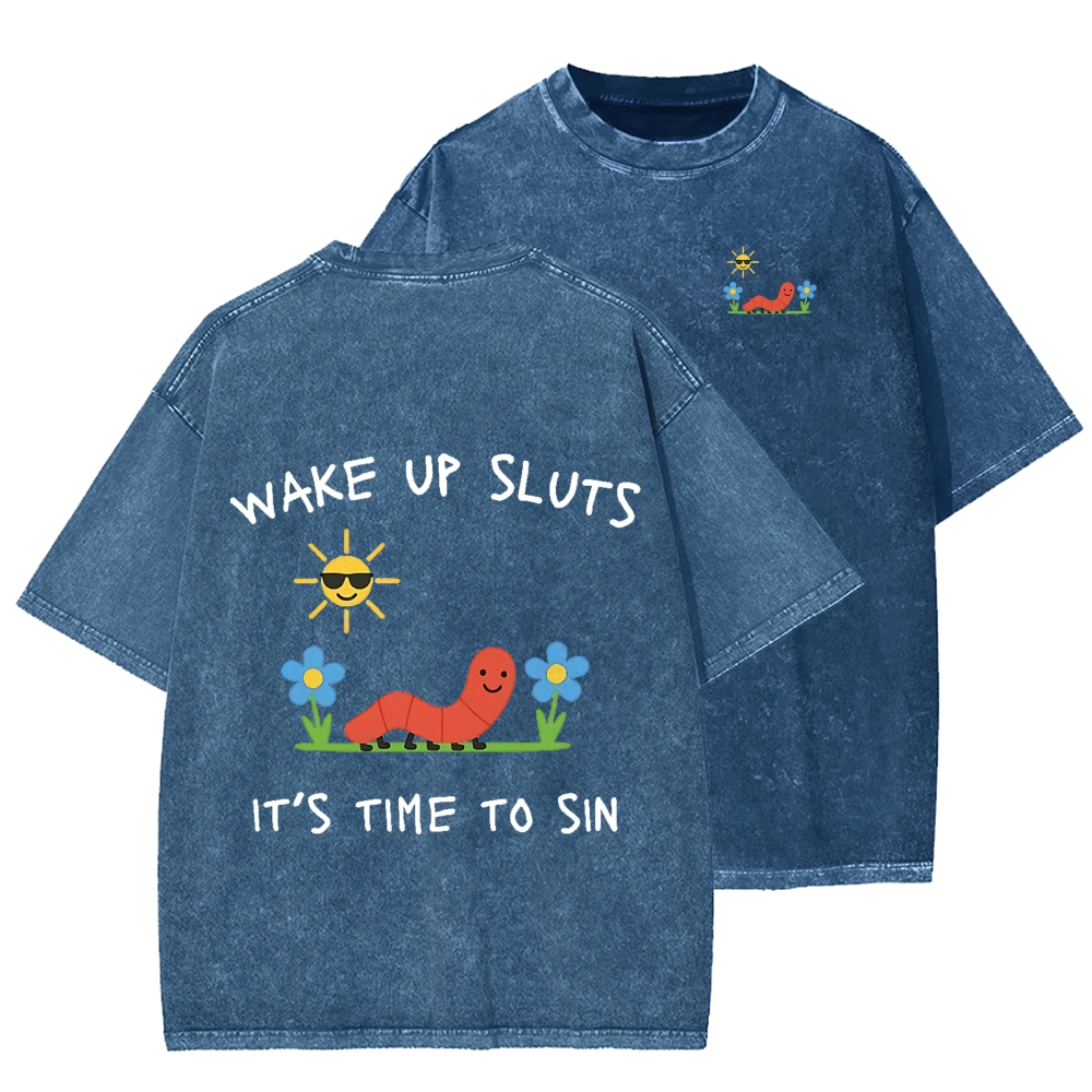 Ketamine Horse Funny Children's Drawings Front And Back Printing Washed T-shirt