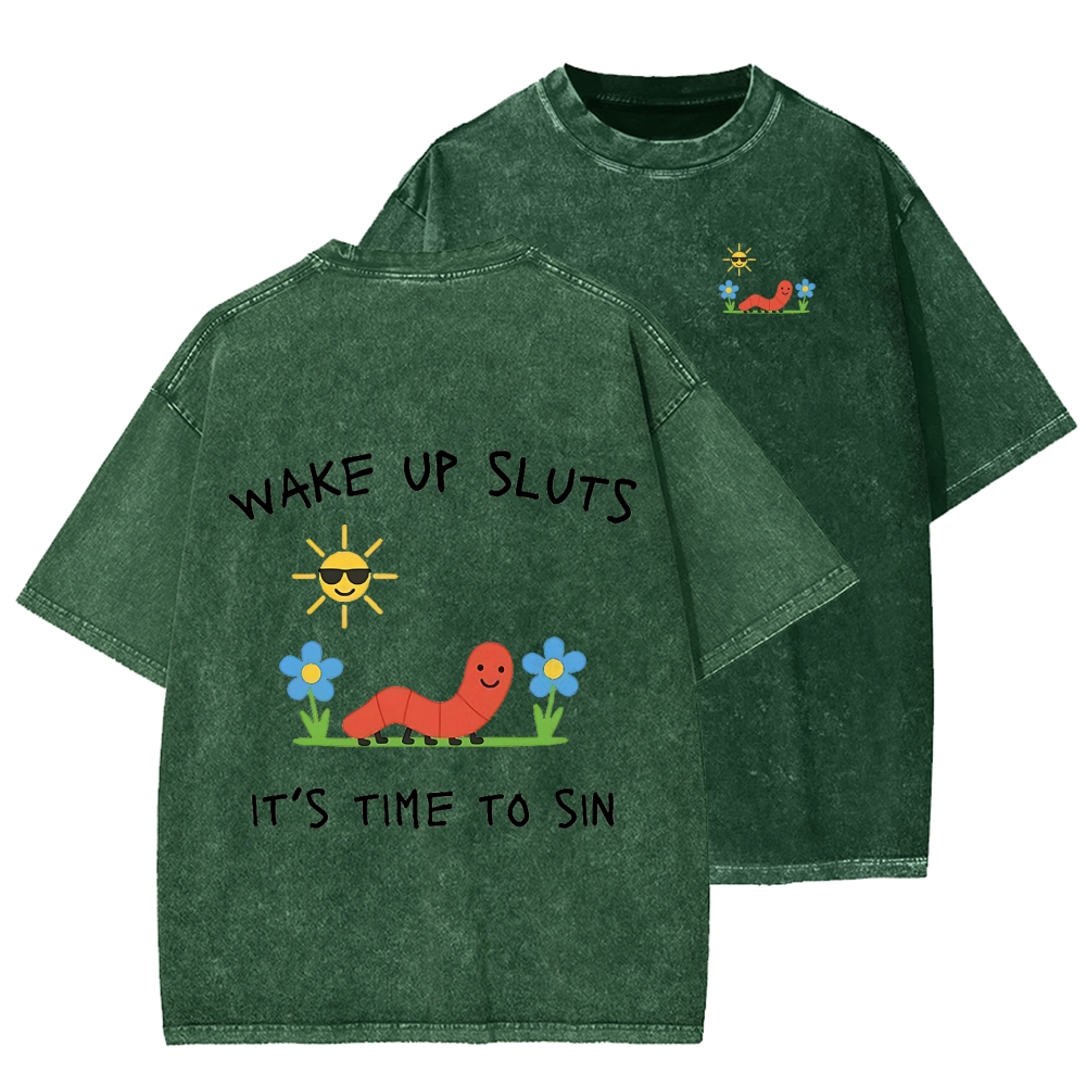 Ketamine Horse Funny Children's Drawings Front And Back Printing Washed T-shirt