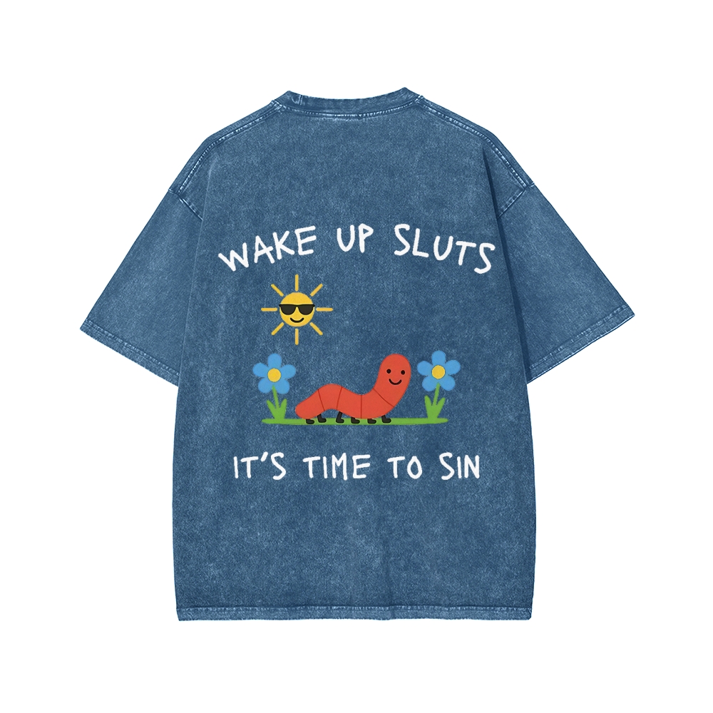 Ketamine Horse Funny Children's Drawings Front And Back Printing Washed T-shirt