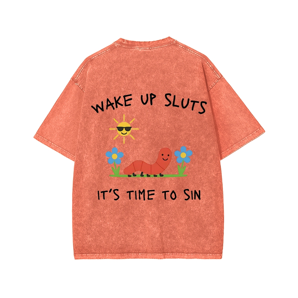 Ketamine Horse Funny Children's Drawings Front And Back Printing Washed T-shirt