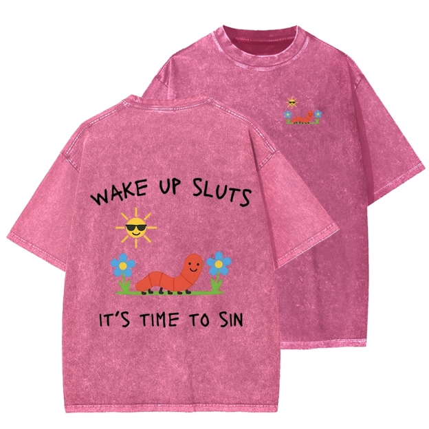 Ketamine Horse Funny Children's Drawings Front And Back Printing Washed T-shirt