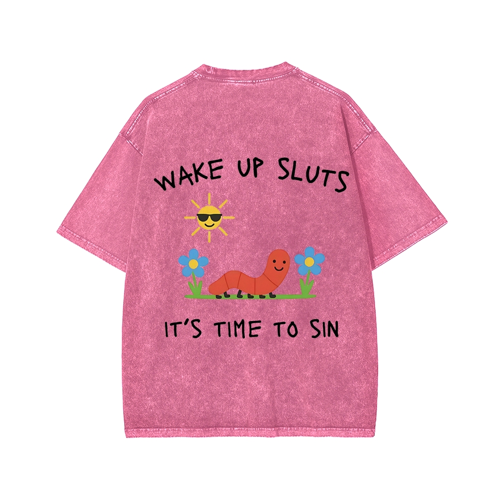 Ketamine Horse Funny Children's Drawings Front And Back Printing Washed T-shirt