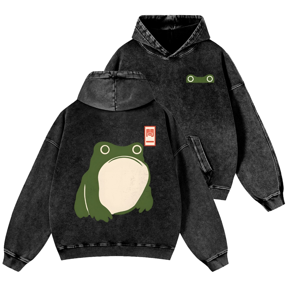 Frog Vintage Washed Cotton Back Art Hoodie