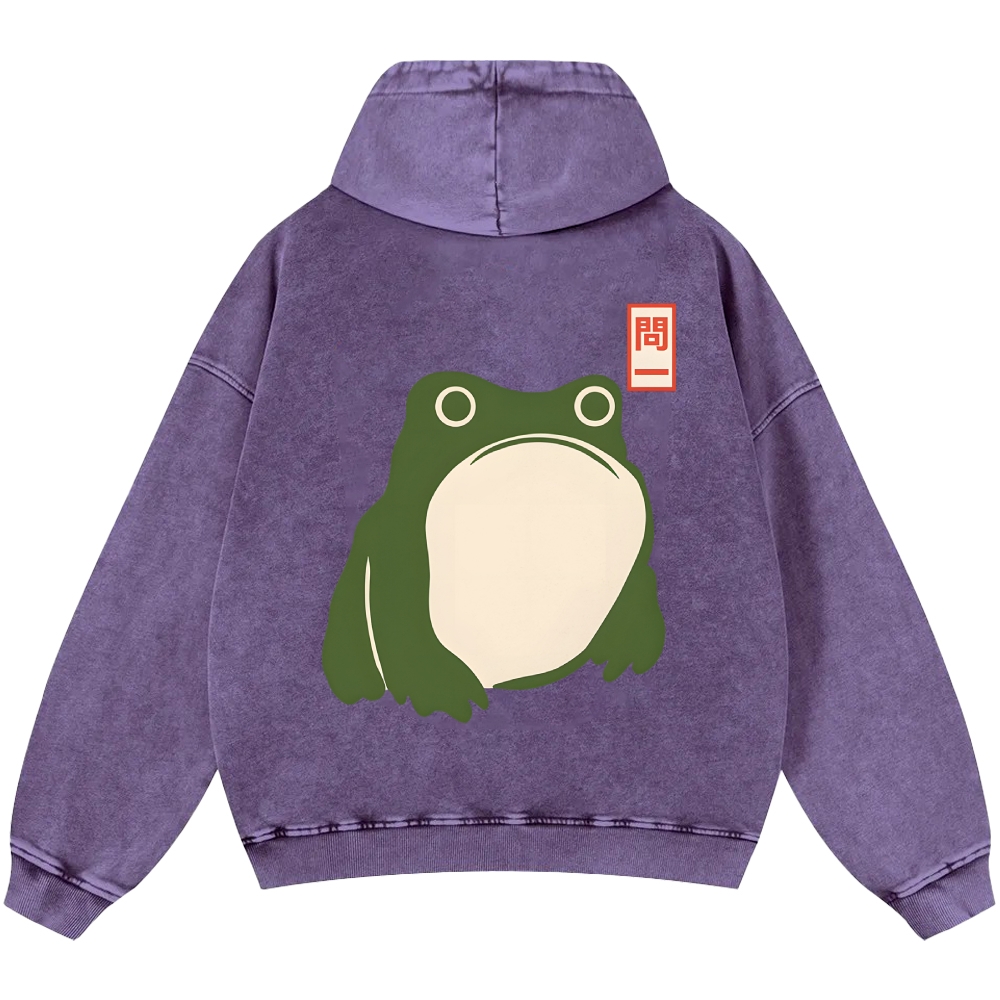 Frog Vintage Washed Cotton Back Art Hoodie