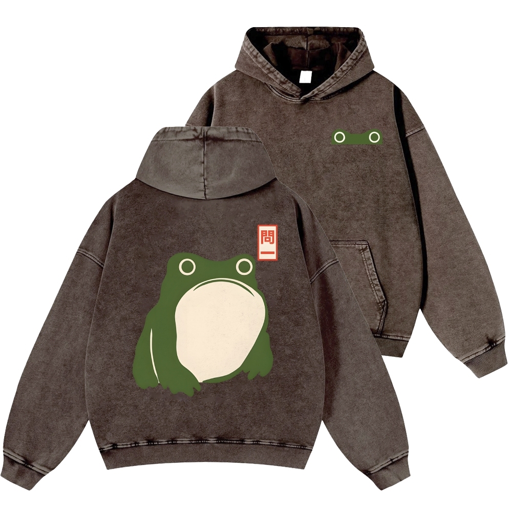 Frog Vintage Washed Cotton Back Art Hoodie