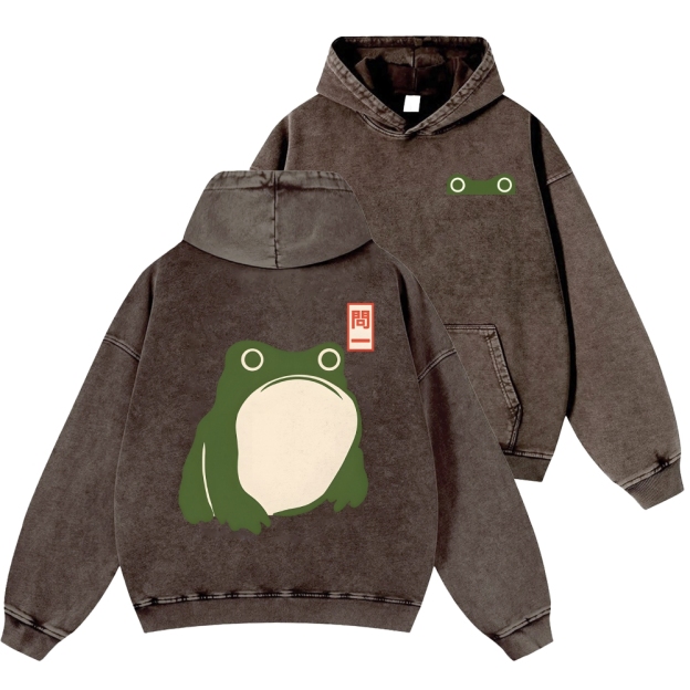 Frog Vintage Washed Cotton Back Art Hoodie