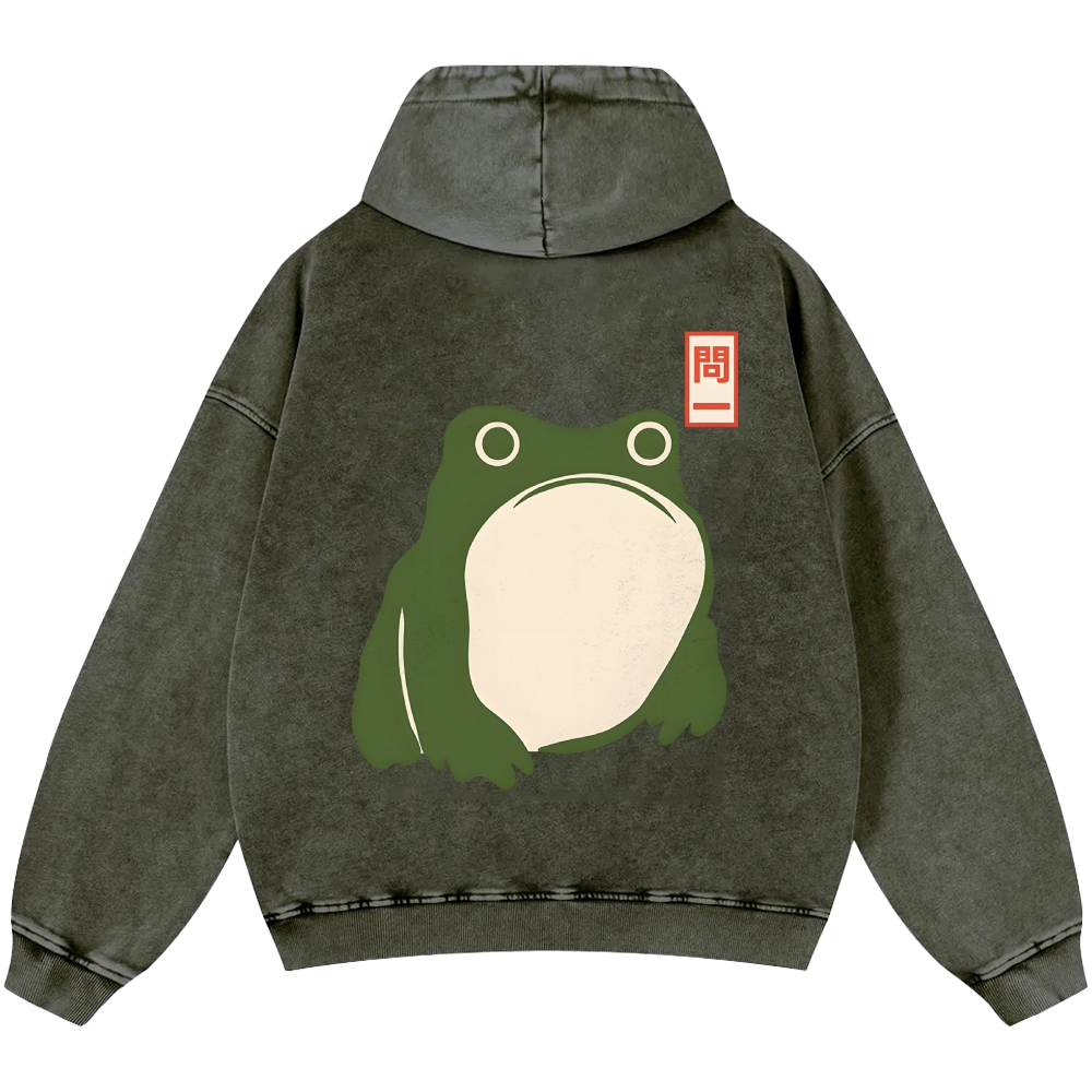 Frog Vintage Washed Cotton Back Art Hoodie