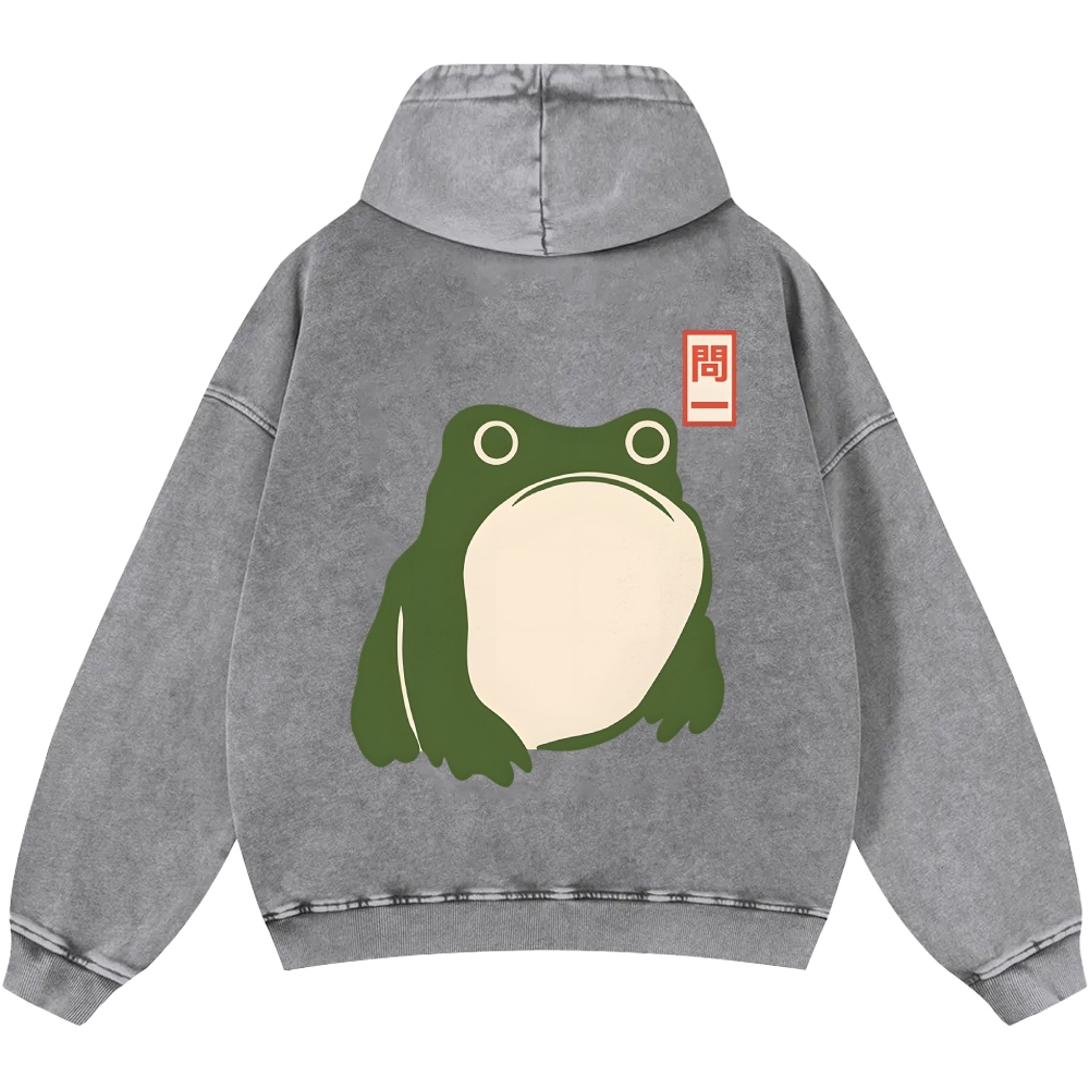 Frog Vintage Washed Cotton Back Art Hoodie