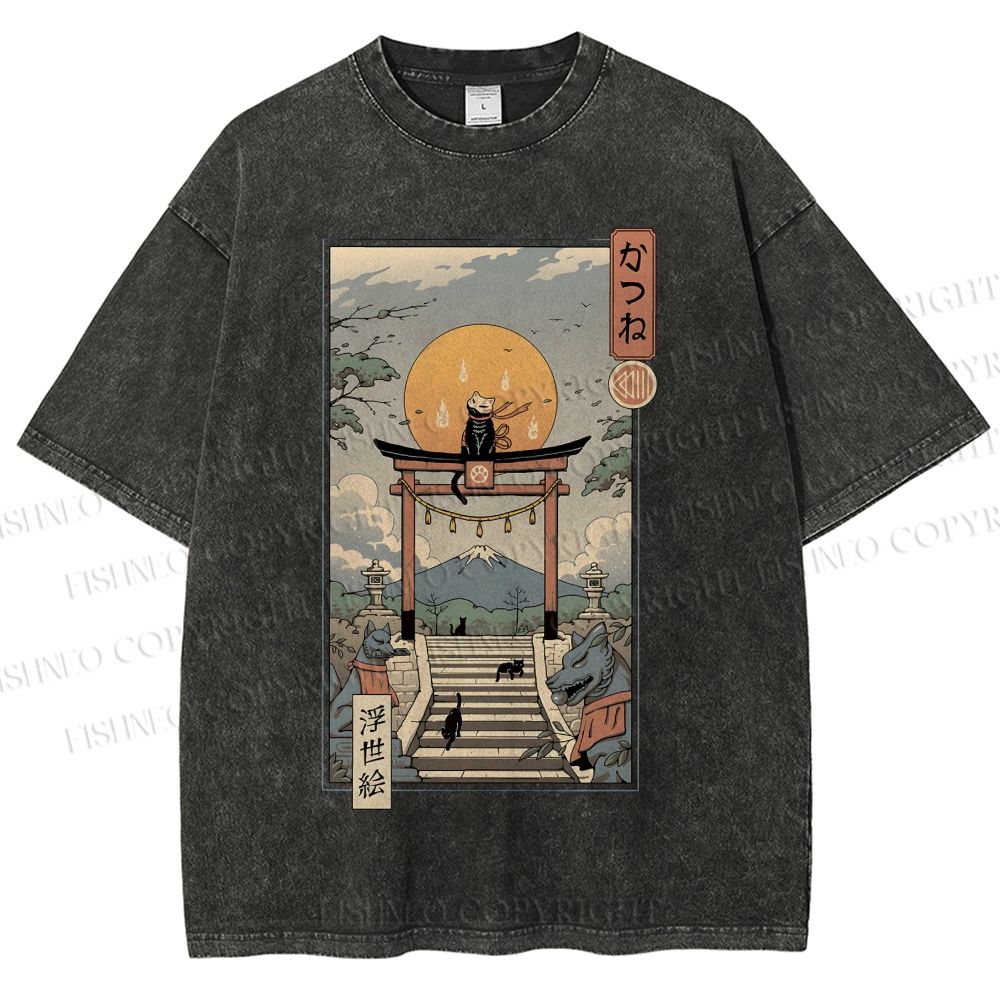 Unisex  Catsune Cat Printed Washed Tee