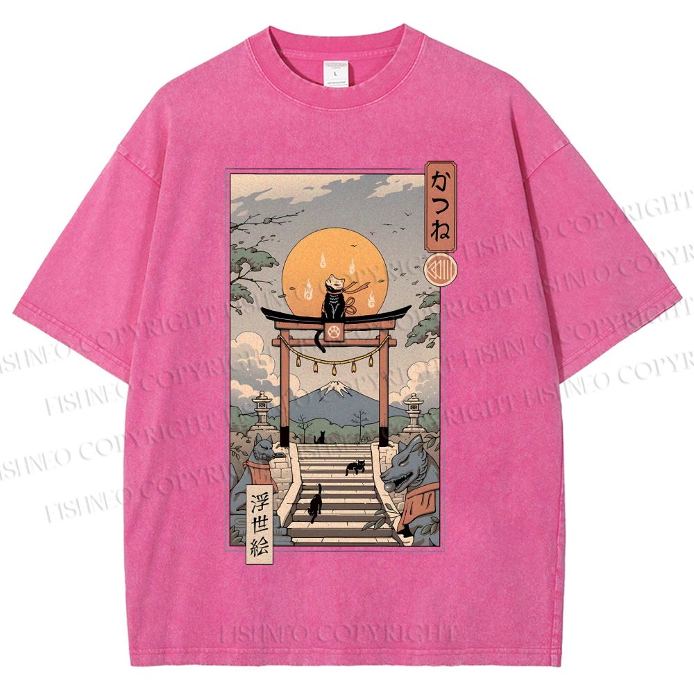 Unisex  Catsune Cat Printed Washed Tee