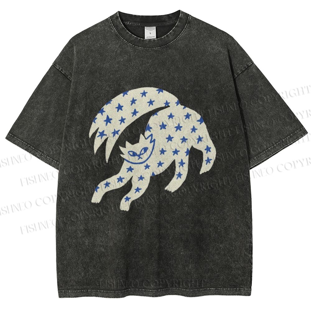 Unisex Star Cats Printed Washed Tee