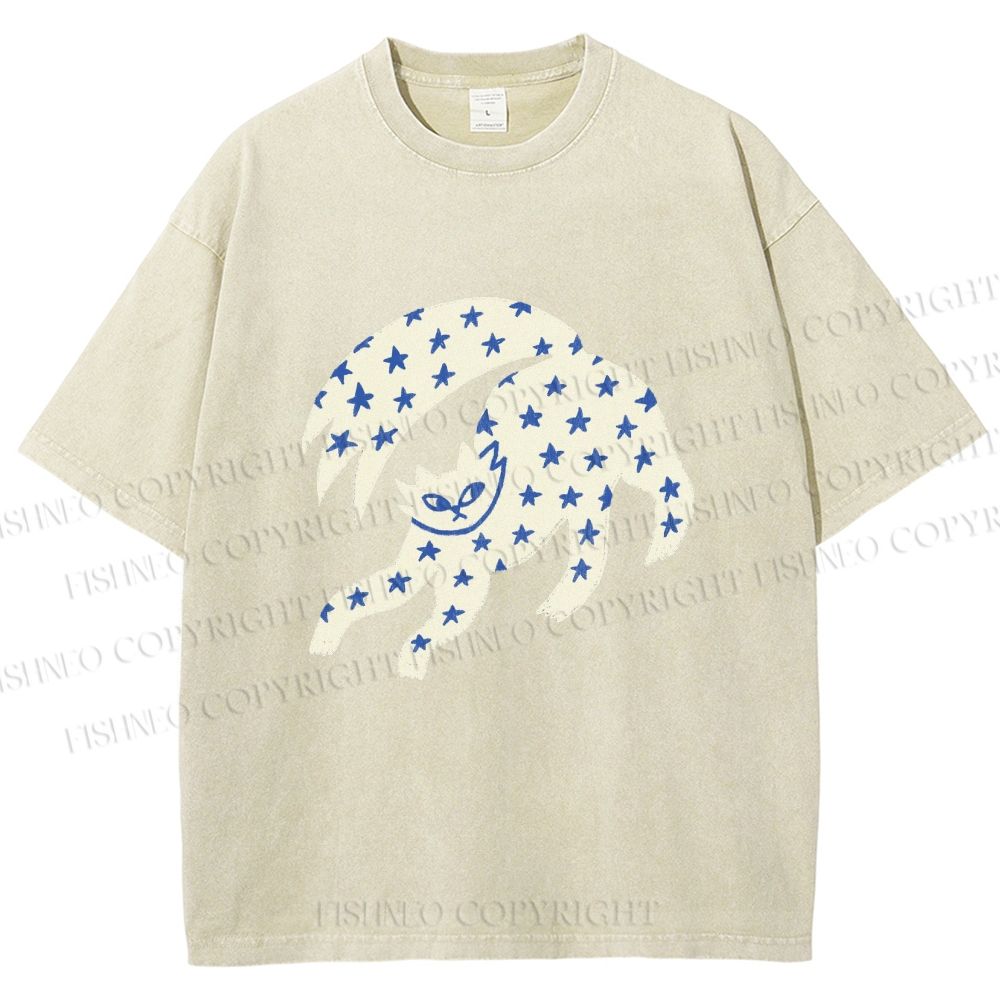 Unisex Star Cats Printed Washed Tee