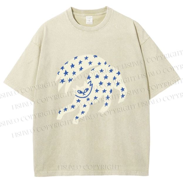 Unisex Star Cats Printed Washed Tee
