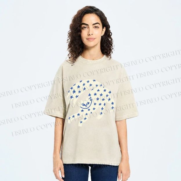 Unisex Star Cats Printed Washed Tee