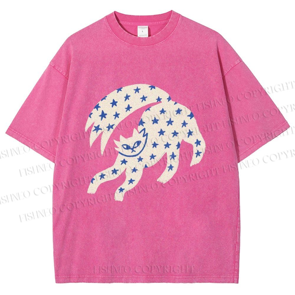 Unisex Star Cats Printed Washed Tee