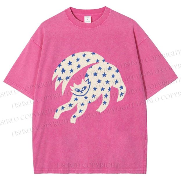 Unisex Star Cats Printed Washed Tee