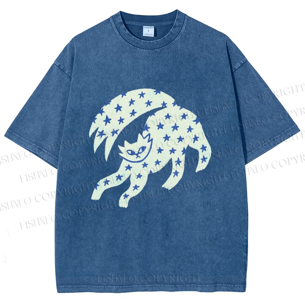 Unisex Star Cats Printed Washed Tee
