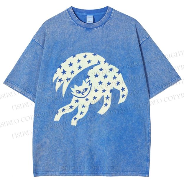 Unisex Star Cats Printed Washed Tee