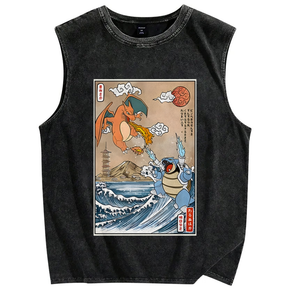 Japanese Ukiyo-e style anime painting Vintage Distressed Washed Tank Top