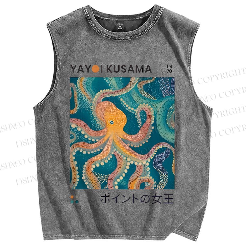 Unisex Yayoi Kusama Octopus Printed Washed Tank Top