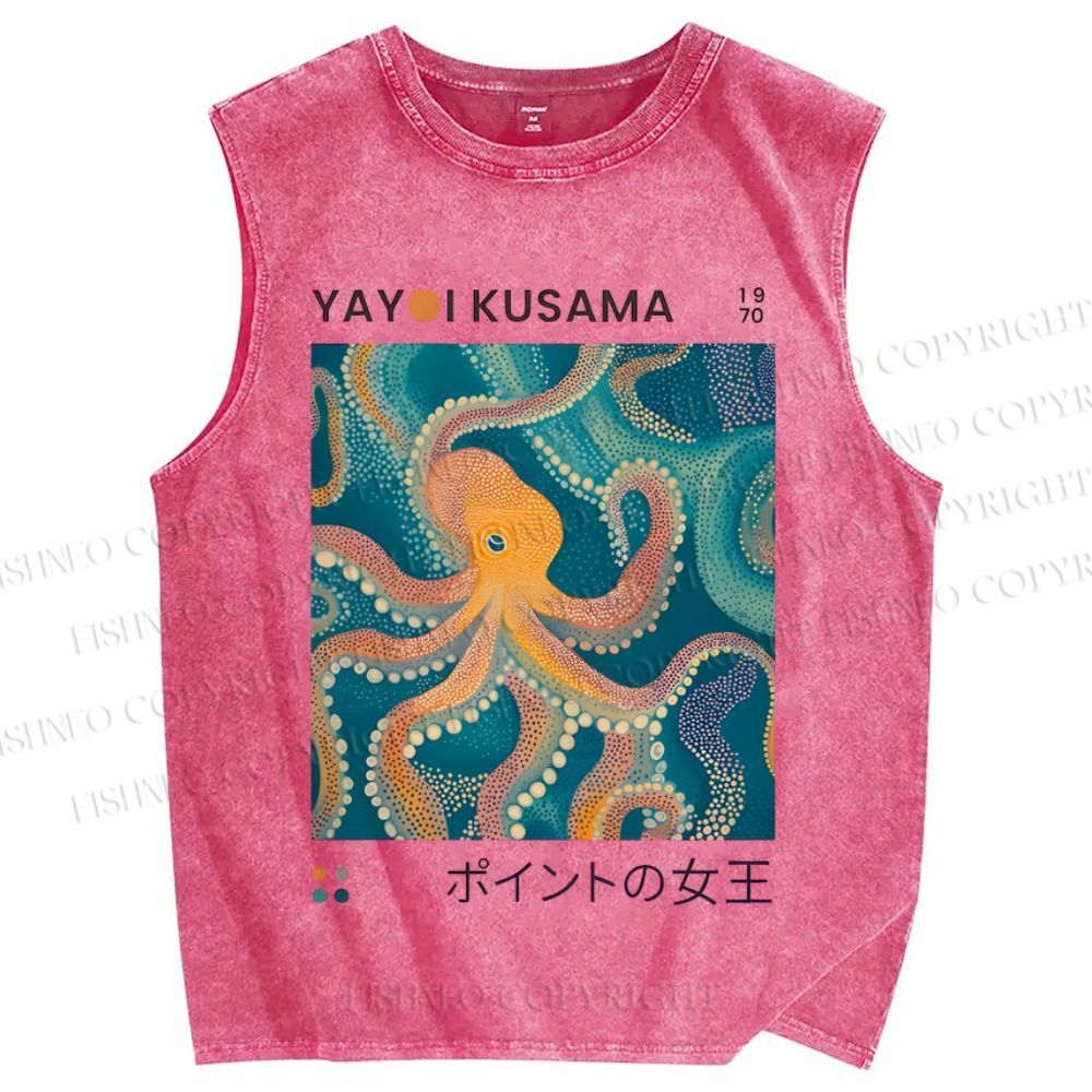 Unisex Yayoi Kusama Octopus Printed Washed Tank Top