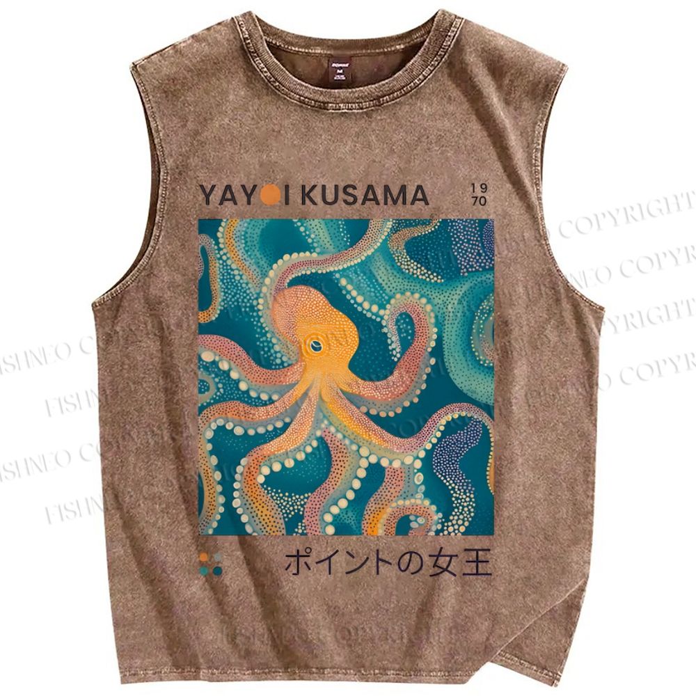Unisex Yayoi Kusama Octopus Printed Washed Tank Top
