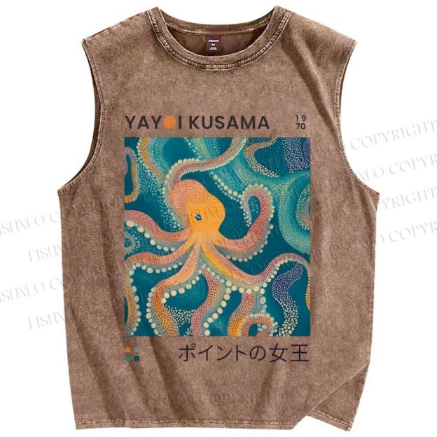 Unisex Yayoi Kusama Octopus Printed Washed Tank Top
