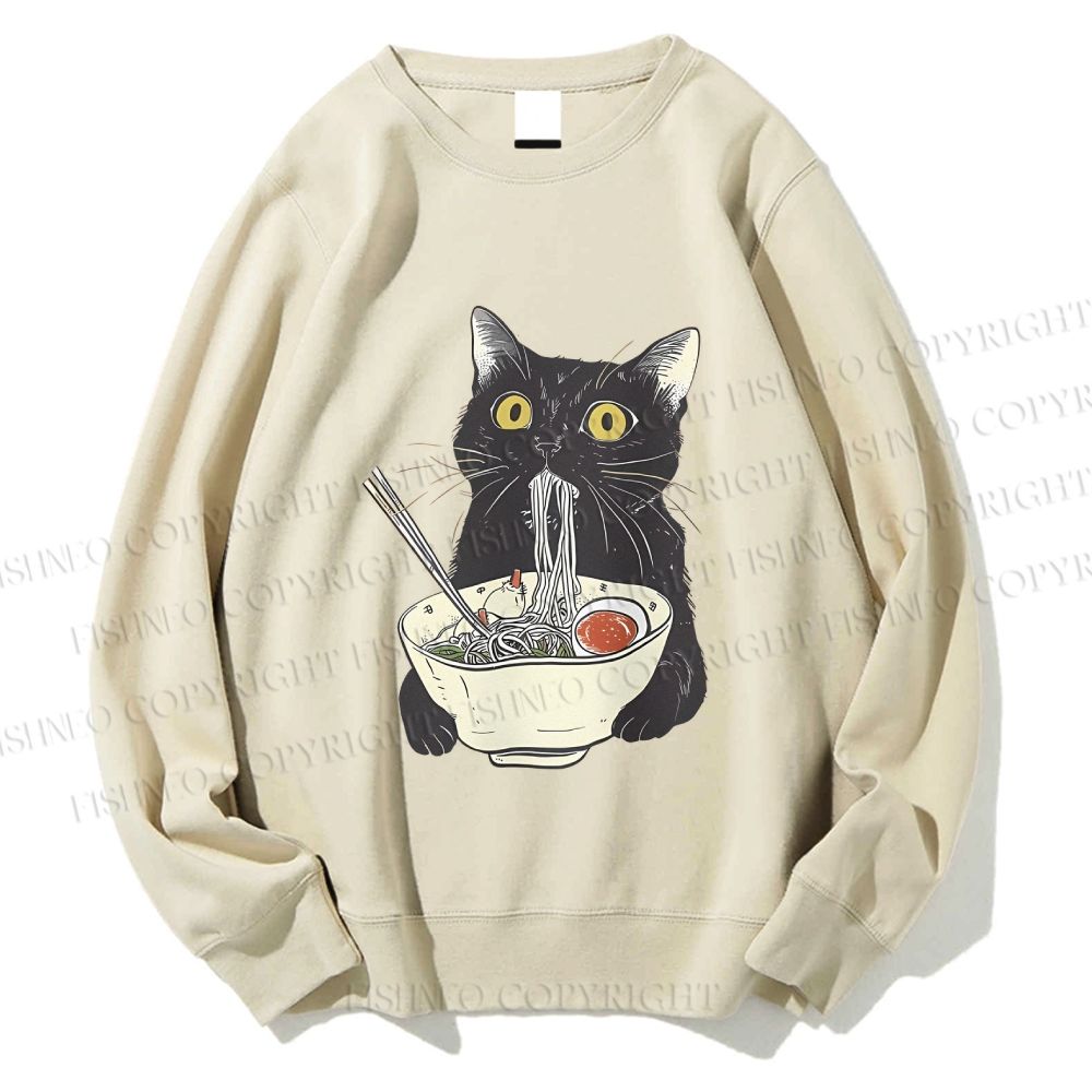 Unisex Vintage Cat Having Noodle Printed Sweatshirt