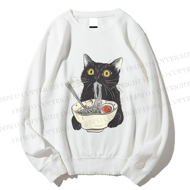 Unisex Vintage Cat Having Noodle Printed Sweatshirt