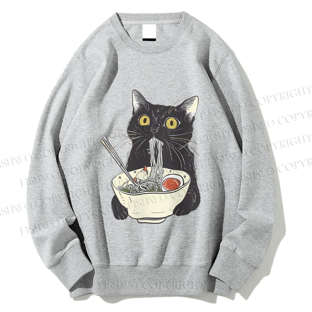 Unisex Vintage Cat Having Noodle Printed Sweatshirt