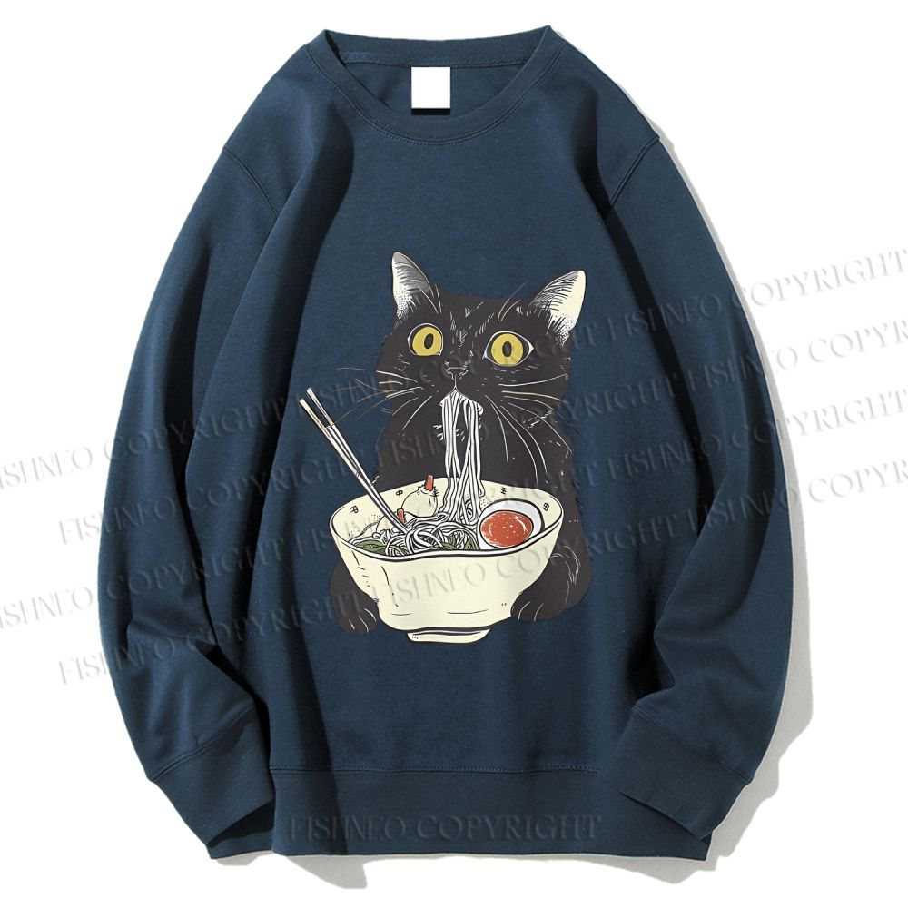 Unisex Vintage Cat Having Noodle Printed Sweatshirt