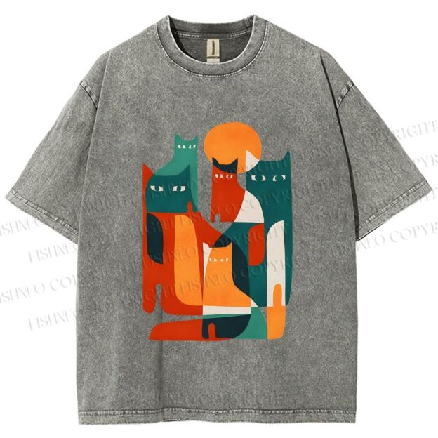 Unisex Cats Printed Washed Tee